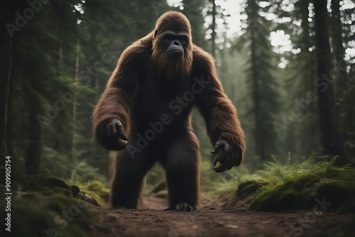 exists bigfoot really yeti monster beast big hairy foot creature animal forest hill halloween scarey haunted washington oregon florida silhouette tree wild skittish background illustration fantasy photo