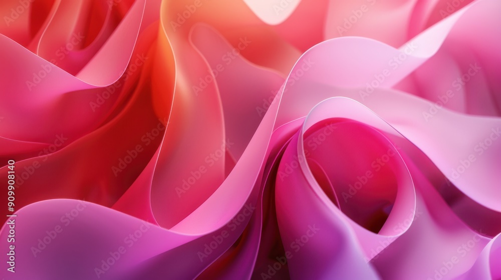 Close-up of abstract pink and red silk fabric creating a mesmerizing wave pattern with a soft, smooth texture. Close-up of abstract pink and red silk fabric creating a mesmerizing wave pattern with a soft, smooth texture.