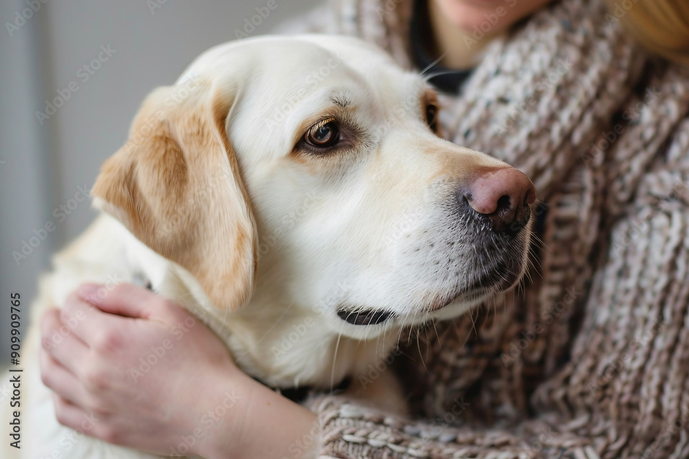 Happy dog with owner generative AI image concept Happy dog with owner generative AI image concept