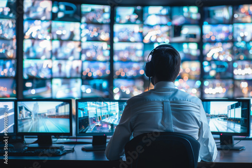 A security guard in a control center