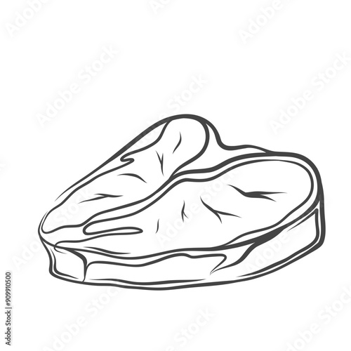 Porterhouse steak line icon. Hand drawn retro beefsteak with bone for cooking dinner, beef meat cut in restaurant, butchers shop menu. Butchery, BBQ mascot, outline steak icon vector illustration
