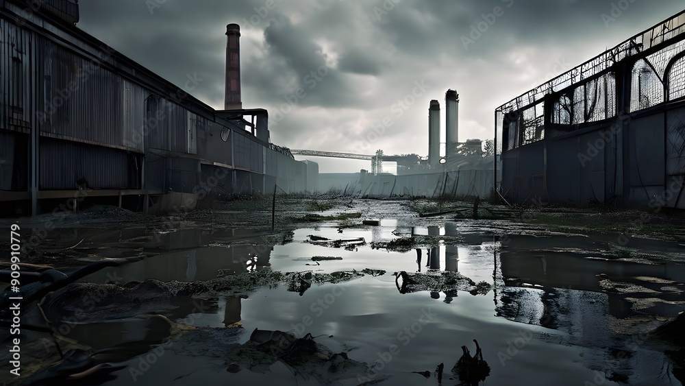 Fototapeta premium Flooded Industrial Area Generative AI