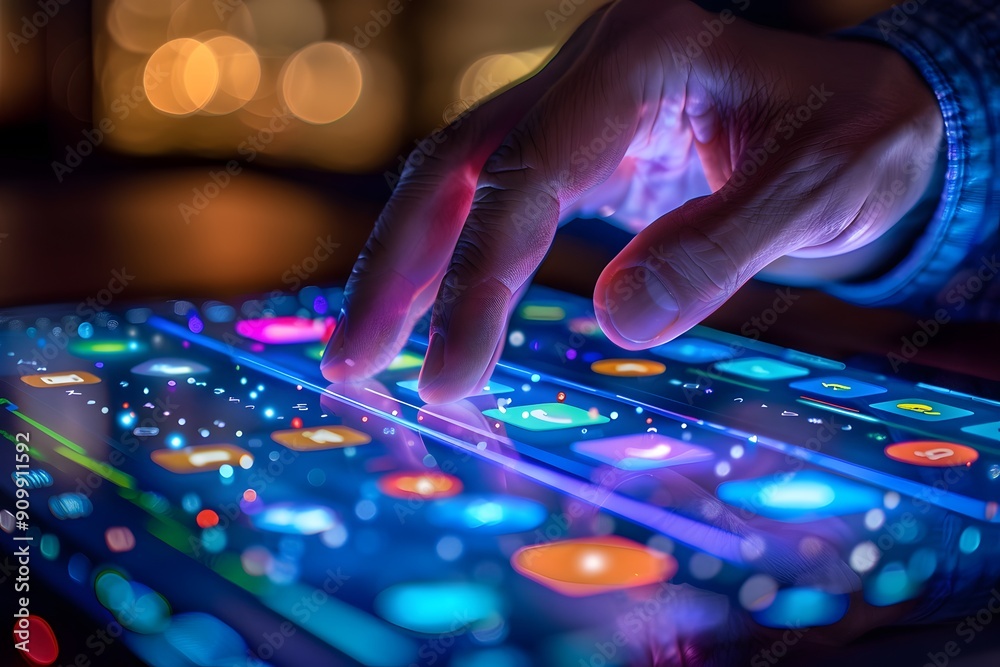 Fototapeta premium Illuminated Touch: Engaging with a High-Tech Interface