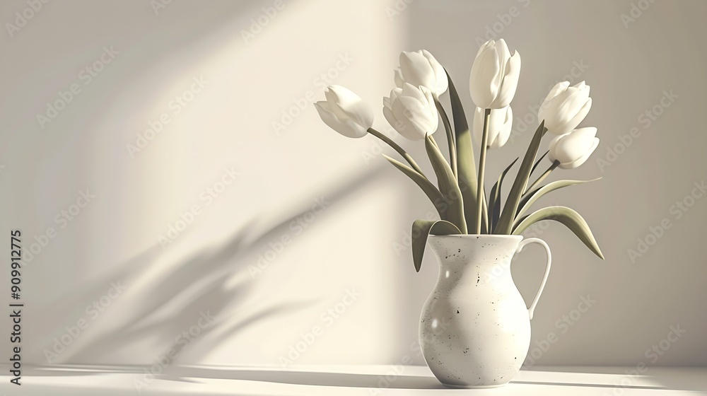 A bouquet of dry white tulips in a white ceramic vase on the table : Generative AI A bouquet of dry white tulips in a white ceramic vase on the table : Generative AI
