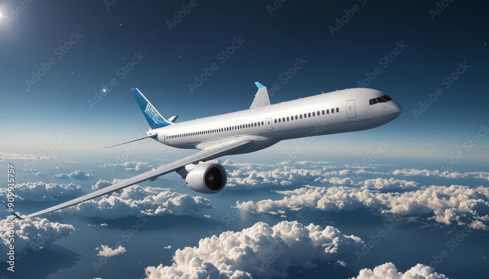 Obraz premium High-Flying Aircraft Over a Starry Cloudscape