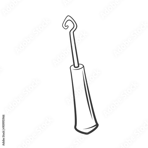 Crochet hook line icon. Hand drawn retro metal needle with hook and handle, tool for needlework, crochet. Knitting, crocheting mascot, outline handicraft equipment icon vector illustration