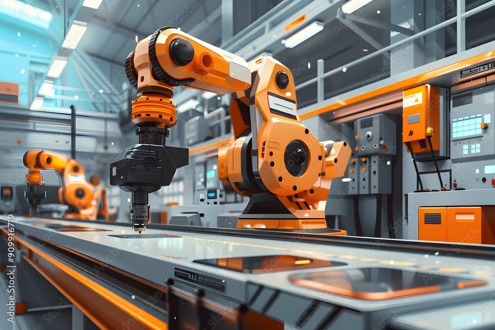 Advanced Robotic Arm in a High-Tech Manufacturing Facility Advanced Robotic Arm in a High-Tech Manufacturing Facility