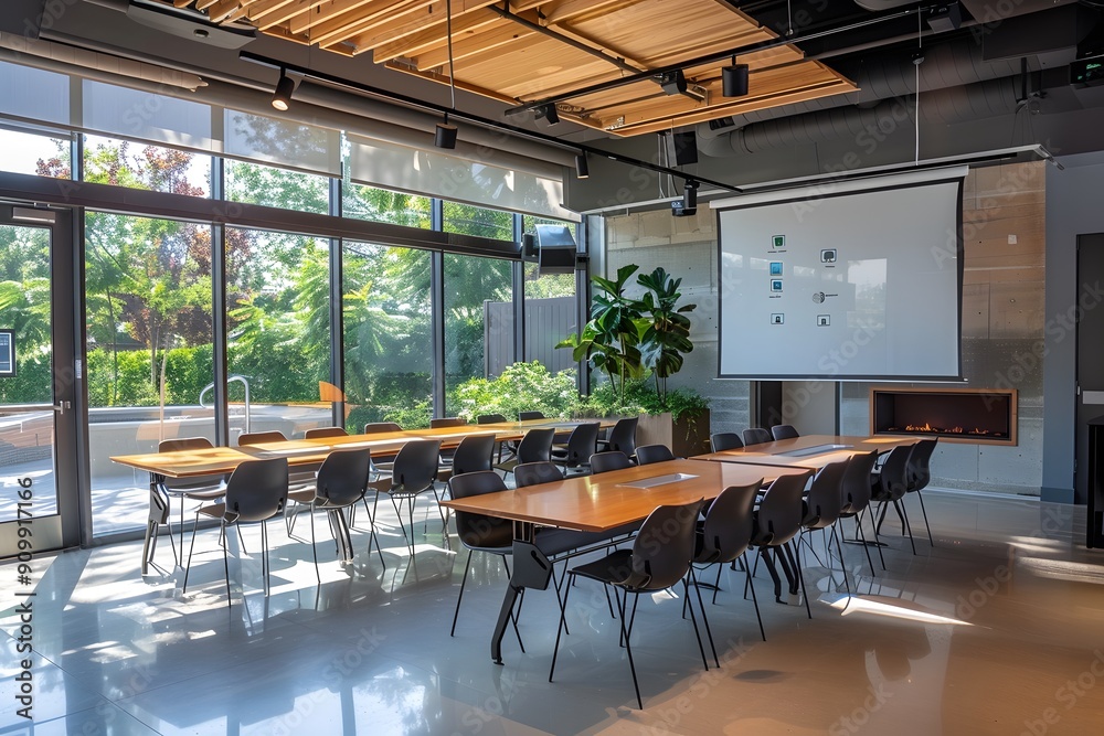 Fototapeta premium Modern Conference Room with Natural Light and Greenery