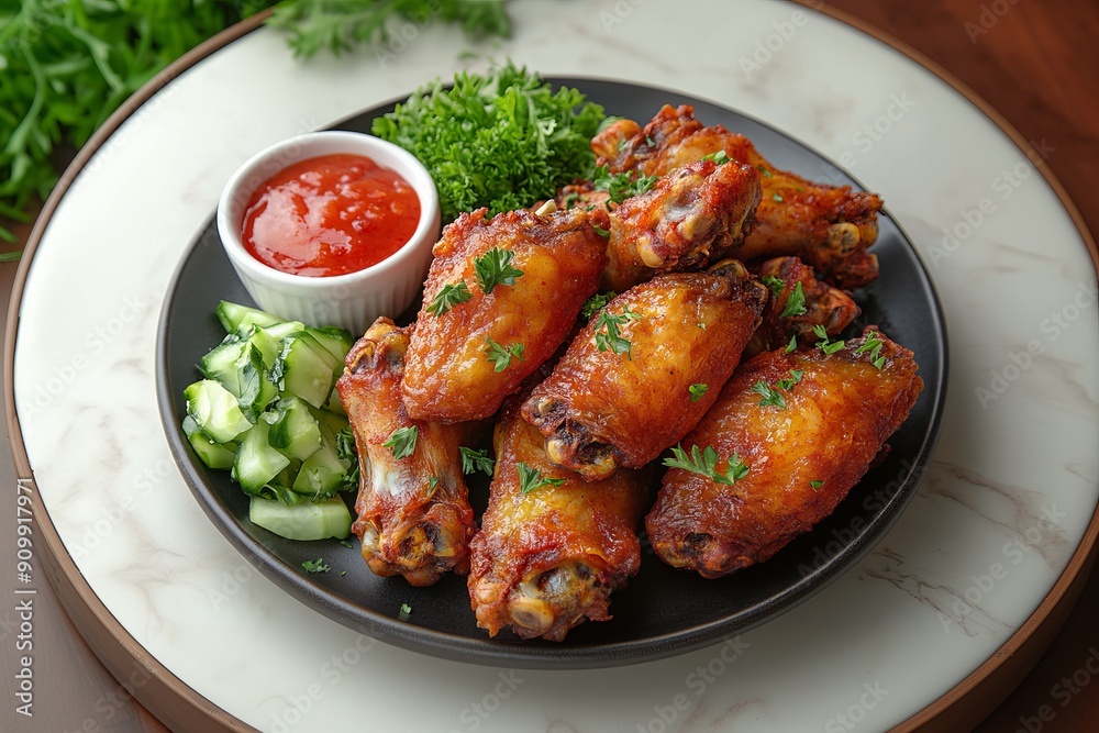 fried chicken wings, top view fried chicken wings, top view