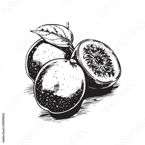 Passion fruit vector design isolated on white background - black and white passion fruit
