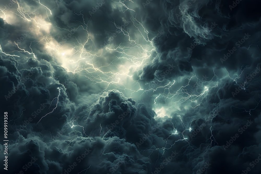Dramatic Thunderstorm Clouds Illuminated by Lightning