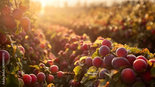 Picking ripe plums, agribusiness concept, farming, non-GMO fruits with space for text