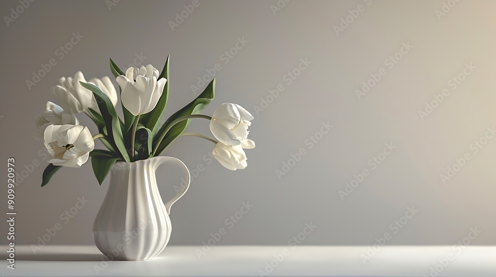A bouquet of dry white tulips in a white ceramic vase on the table : Generative AI A bouquet of dry white tulips in a white ceramic vase on the table : Generative AI