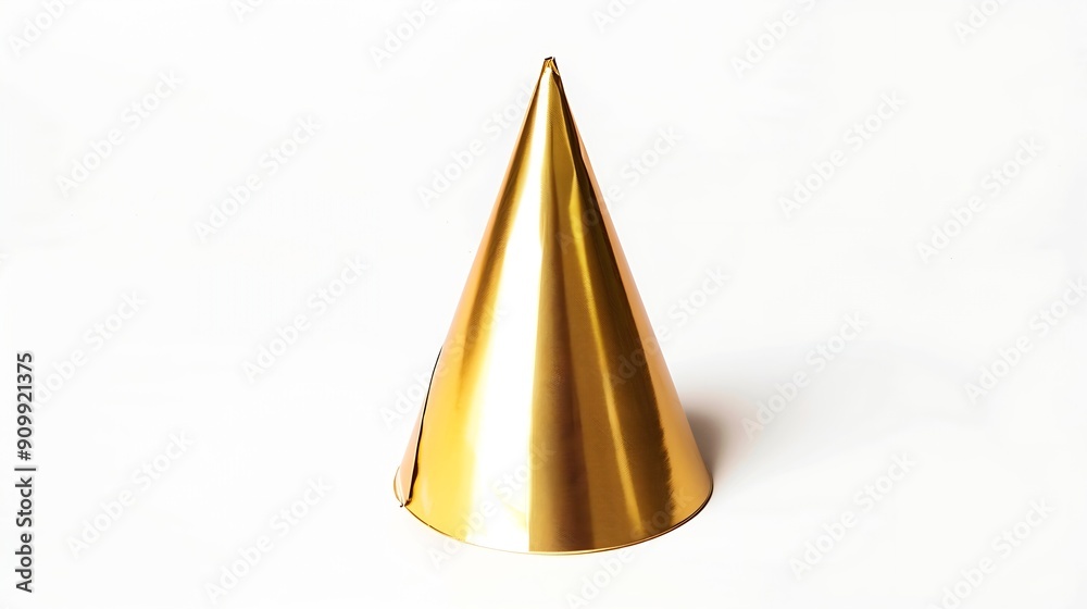 Fototapeta premium One shiny golden party hat isolated on white : Generative AI