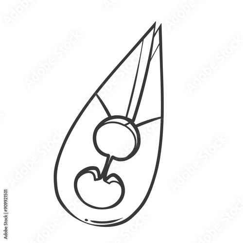 Thread snips line icon. Hand drawn retro embroidery scissors with short blades to cut thread with accuracy, sharp cutter. Needlework mascot, outline knitting and sewing tool icon vector illustration
