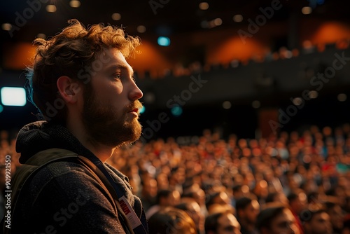 Engaged Audience Member at a Large Event