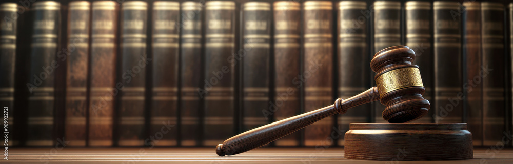 custom made wallpaper toronto digitalwooden gavel on top of book shelf, behind it is an entire wall with law books. Judge and judgement concept banner