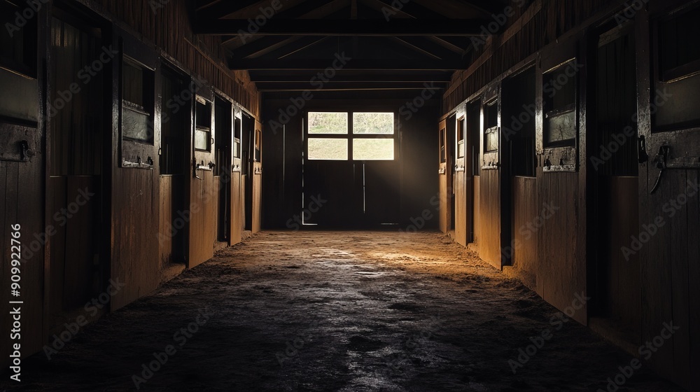 Sunlit stable for horses. Beautiful stable. Sunlit stable for horses. Beautiful stable.