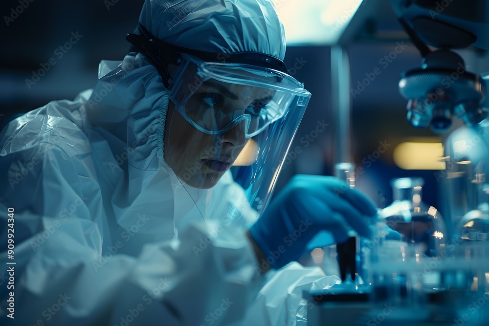 Focused Scientist Conducting Research in a High-Tech Laboratory Focused Scientist Conducting Research in a High-Tech Laboratory