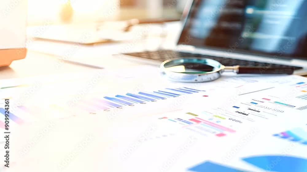 Magnifying Glass on Laptop Keyboard - Enlarging Website Traffic Metrics, Graphs, and Analytics for Blog Ranking on Internet