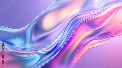 A captivating 3D render featuring a wavy iridescent shape, creating a mesmerizing abstract background design with fluid colors and smooth transitions