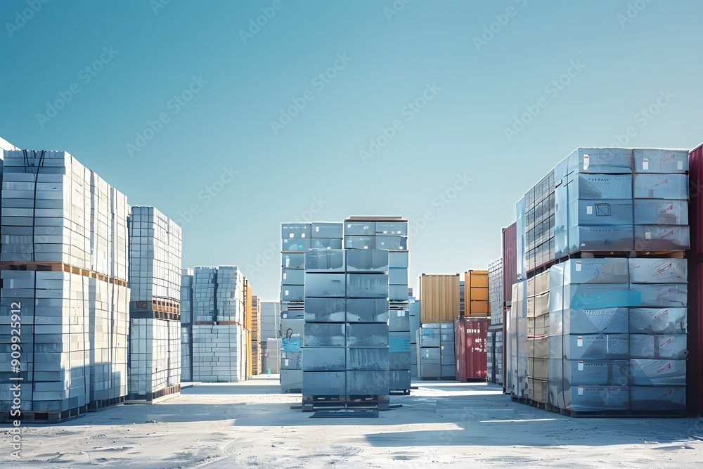 Aerial View of Stacked Shipping Containers in a Warehouse Aerial View of Stacked Shipping Containers in a Warehouse