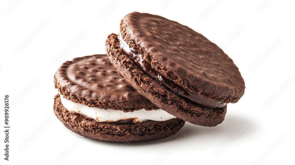 A delicious choco pie chocolate biscuit with marshmallow filling, isolated on a white background to highlight its rich flavor and soft texture A delicious choco pie chocolate biscuit with marshmallow filling, isolated on a white background to highlight its rich flavor and soft texture