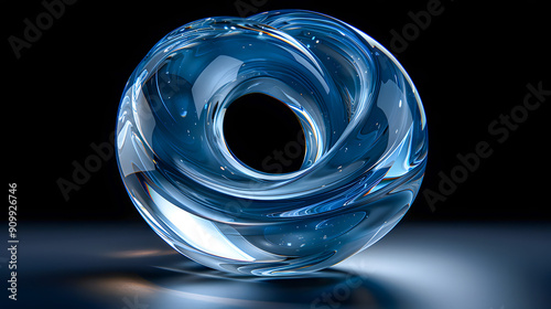 Abstract 3D glass sculpture with intricate swirling design on dark background, perfect for artistic and modern aesthetics.