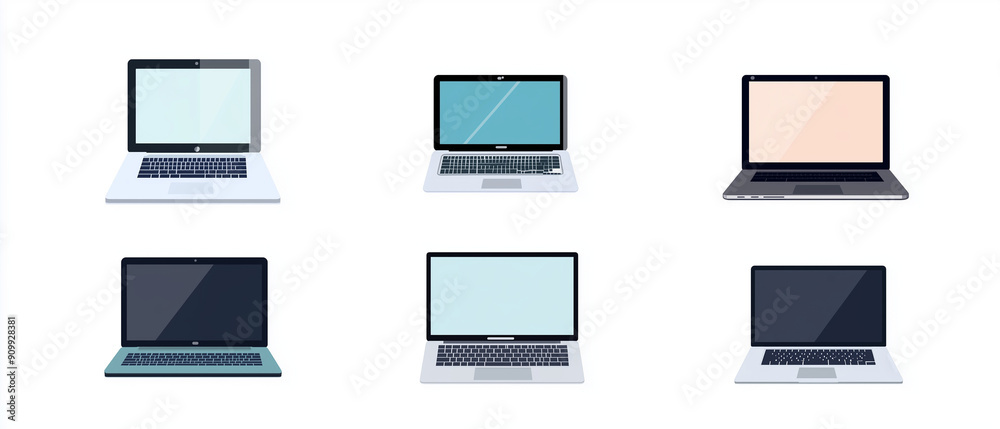 Set of Laptops on a White Background