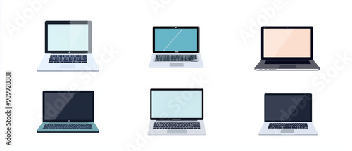 Set of Laptops on a White Background