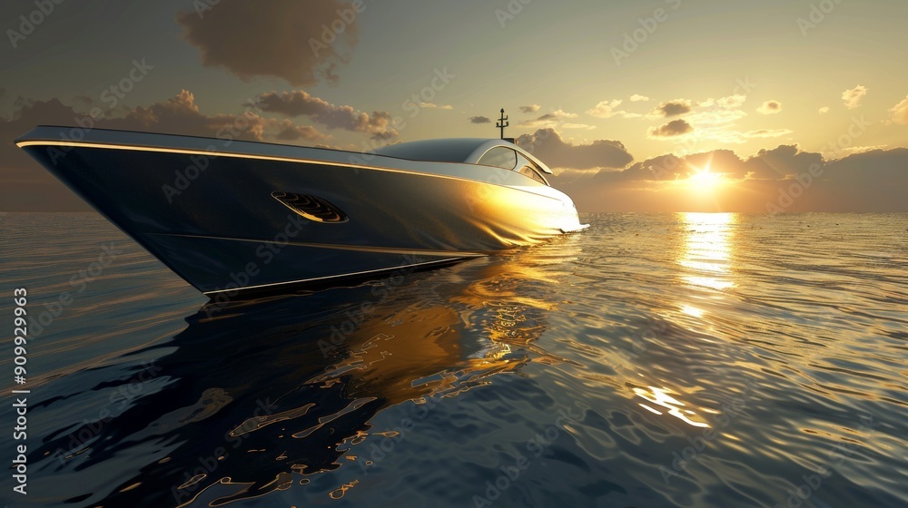 Obraz premium Sleek and Stylish Luxury Yacht Basking in the Sun with Island Oasis on the Horizon