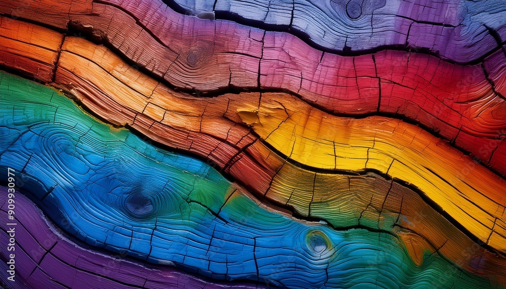 Fototapeta premium Dynamic Abstract Wood Texture with Multicolored Cracks
