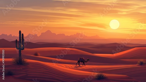 Desert Landscape with Sand Dunes Stretching into the Horizon. AI generated illustration.