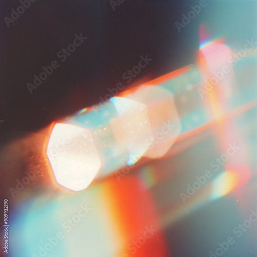 Blurred light with chromatic aberration effect. Retro glitch effect. Synthwave and vaporwave aesthetic concept. Image for music event poster, club flyer.