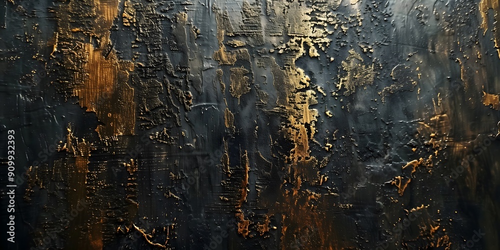 Black wall textured canvas tamed by golden elegance, modern abstract art Black wall textured canvas tamed by golden elegance, modern abstract art