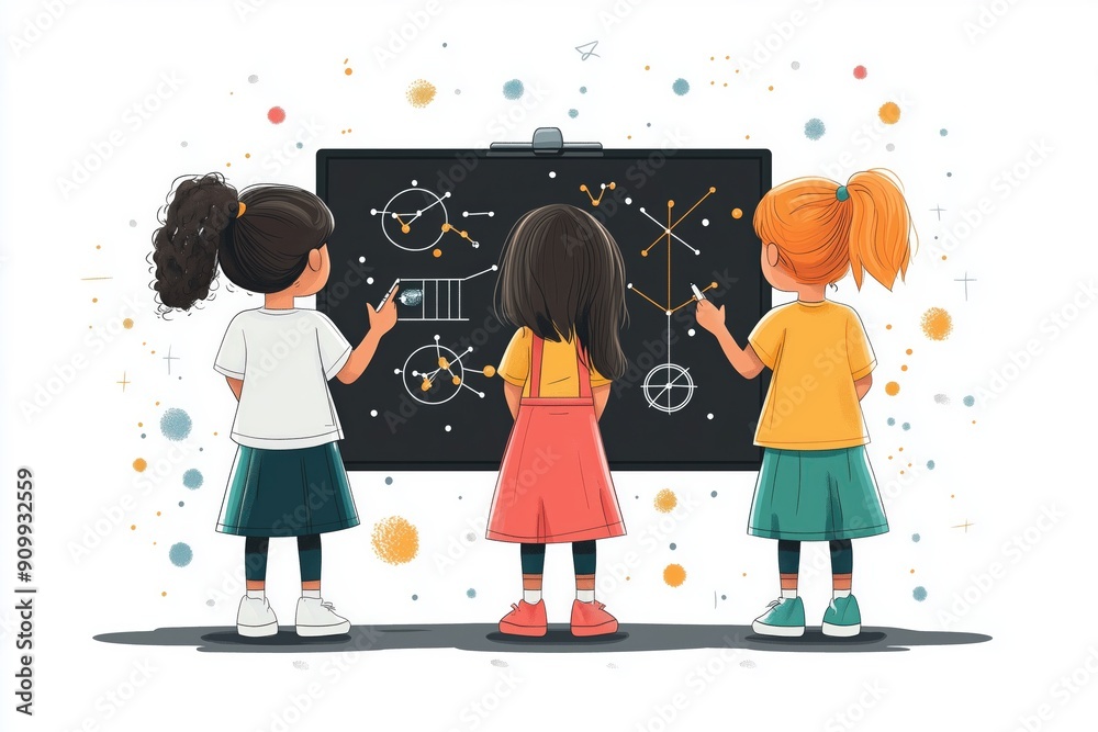 Fototapeta premium Fun science fair, kids presenting projects, flat design illustration, No logo, No Trademark, No text, minimal concept with copy space for stock photo