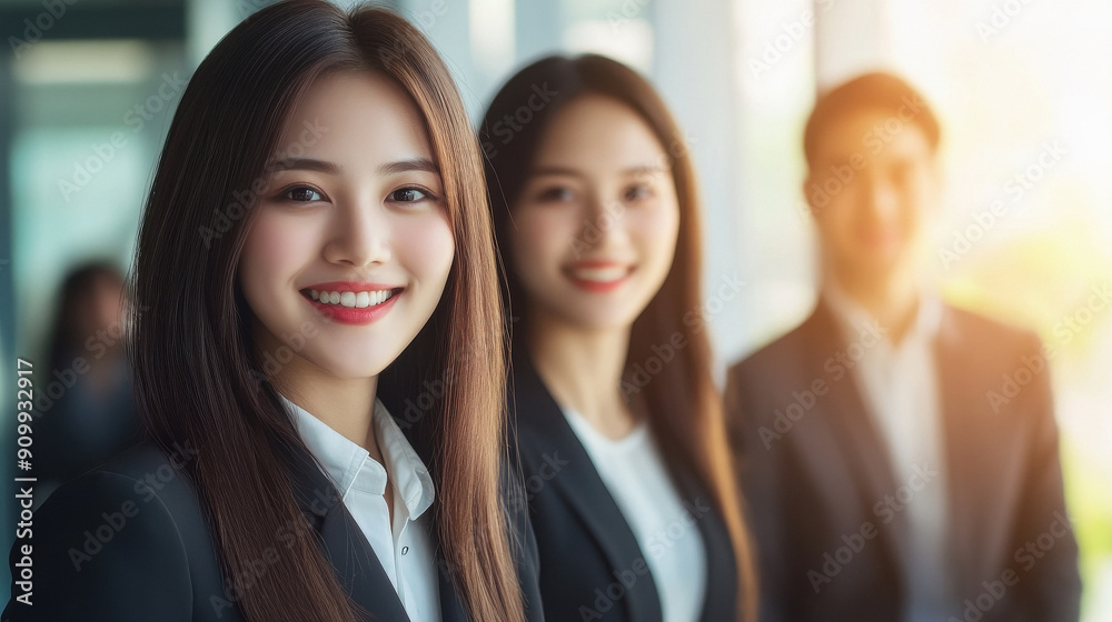 A diverse group of professionals standing in a line, smiling confidently. A diverse group of professionals standing in a line, smiling confidently.