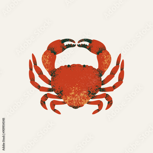 Red crab vector illustration in simple flat style isolated on white background. 