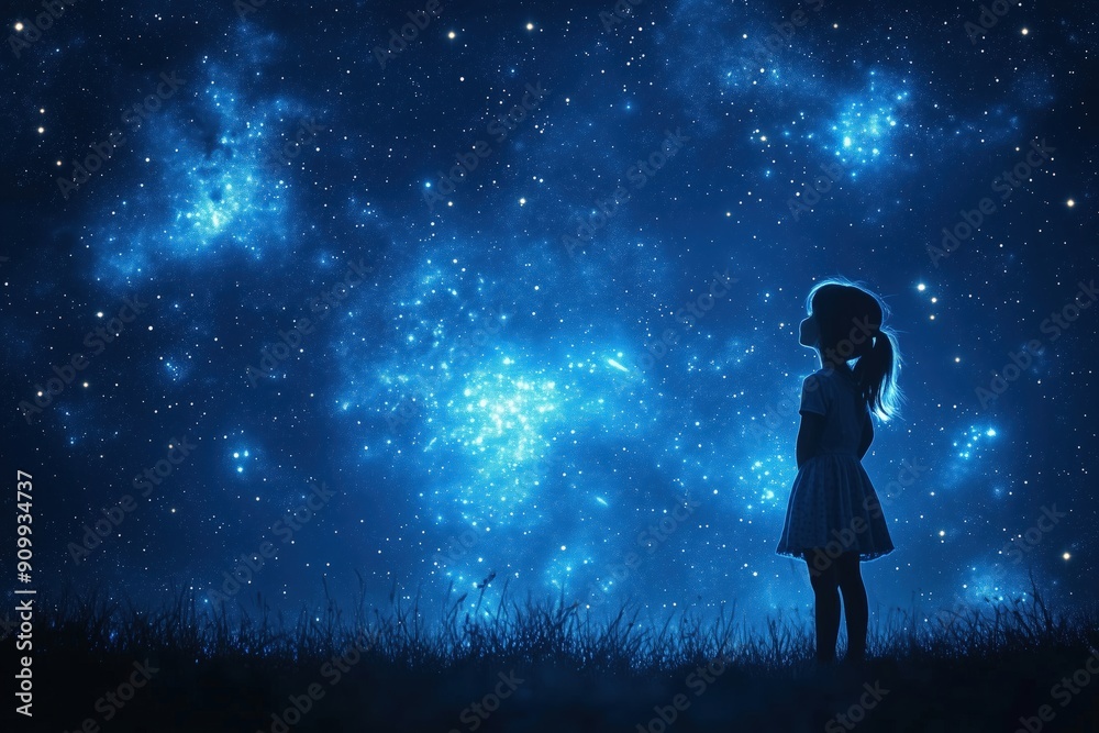 Naklejka premium Kids drawing constellations, astronomy lesson, flat design illustration, No logo, No Trademark, No text, minimal concept with copy space for stock photo
