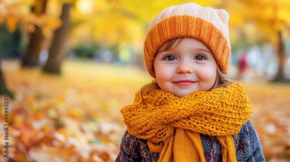 Smiling Caucasian girl in hat and scarf during autumn Smiling Caucasian girl in hat and scarf during autumn