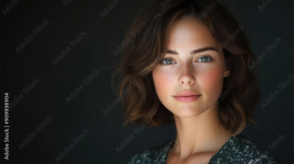 A realistic portrait with light adjustments and digital enhancements, taken in a professional studio A realistic portrait with light adjustments and digital enhancements, taken in a professional studio