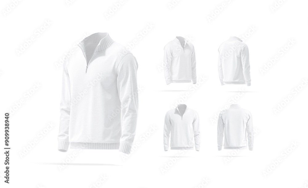 Fotografie Blank white quarter zip sweater mockup, different views
