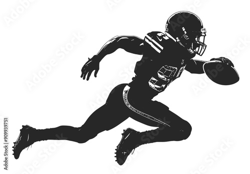 Silhouette of an American football player during a sprint with a ball in his hand