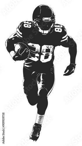 Silhouette of a running American football player with a ball in his right hand