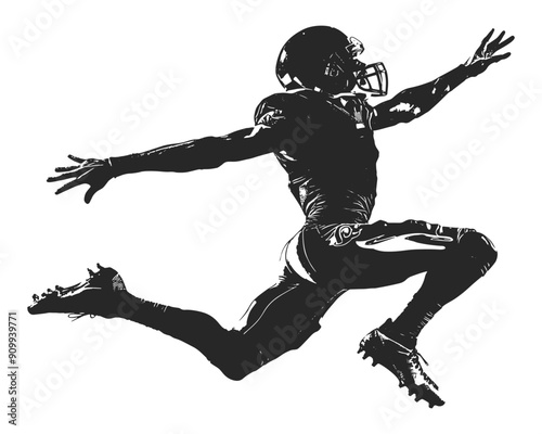 Silhouette of an American football player in a jump