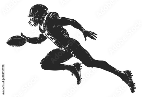 Silhouette of an American football player during a sprint with a ball in his hand