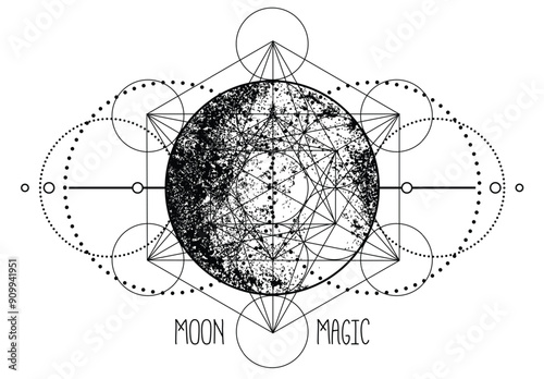 Triple moon pagan Wicca moon goddess symbol. Three-faced Goddess Maiden - Mother - Crone vector illustration. Tattoo, astrology, alchemy, boho and magic symbol. Coloring book.