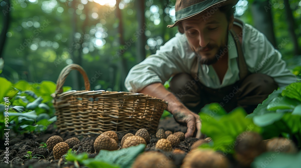 Harvesting Truffles in a Lush Forest During Golden Hour Harvesting Truffles in a Lush Forest During Golden Hour
