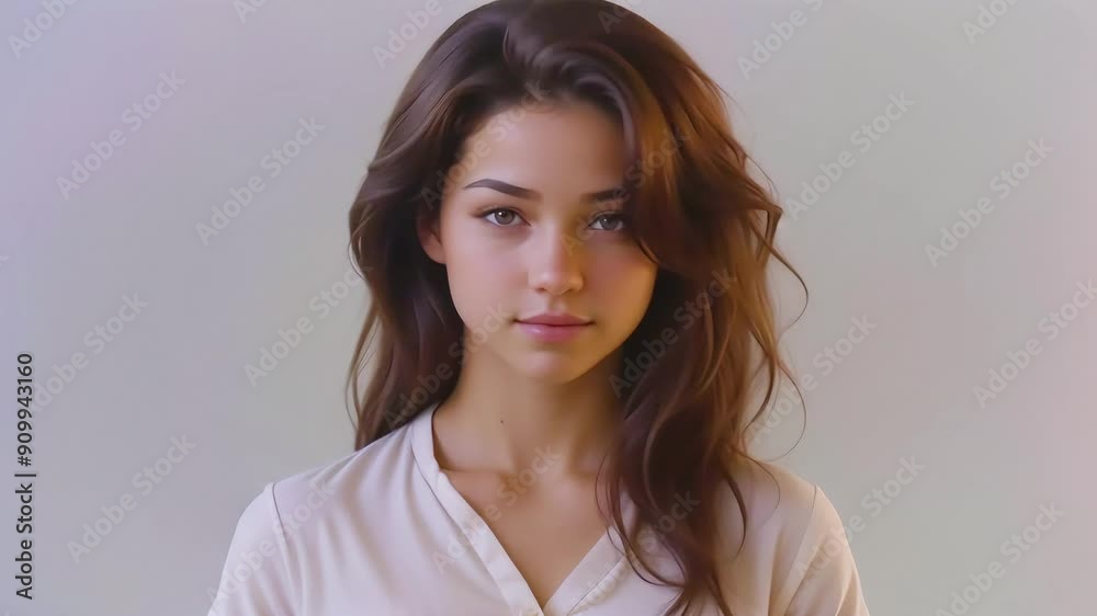 portrait of a young woman on white, seamless looping portrait of a young woman on white, seamless looping
