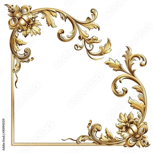 Set of Decorative vintage frames and borders set,Gold photo frame with corner Thailand line flora